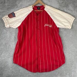 Coca-Cola Baseball Jersey Mens 2XL Red Pinstripe USA Patch Vintage 90s